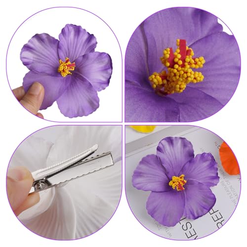Hawaiian Flower Hair Clips - 6 Pcs Plumeria & Hibiscus 3.5"