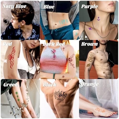 12 Bottle Temporary Tattoo Ink Kit - 9 Colors & 130 Stencils