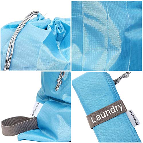 Compact Travel Laundry Bag with Drawstring - Blue Nylon (22"x16")