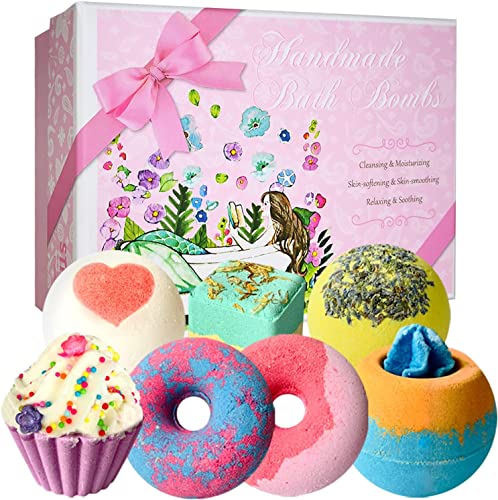 Natural Bath Bomb Gift Set - 7 Aromatherapy Bombs for Relaxation