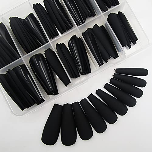 LoveOurHome 100pc Matte Black Coffin Press-On Nails - Long & Durable