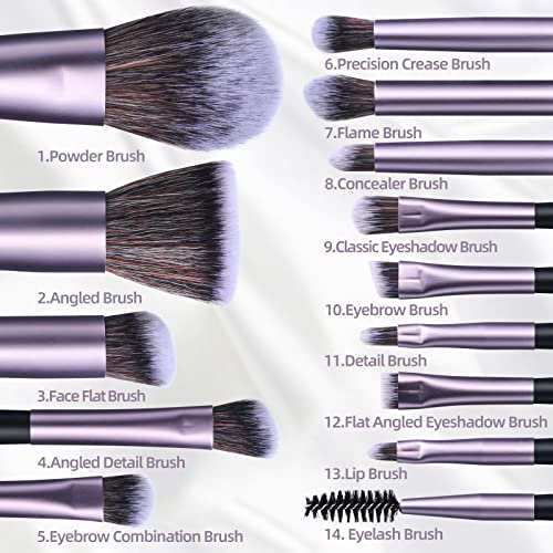BS-MALL 14 Pcs Makeup Brush Set with Travel Case - Versatile Tools for Foundation, Eyeshadow, and Blush