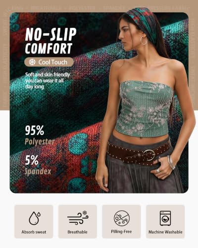 REOTECALL Extra Wide Green Headbands for Women - 6 Pack Non-Slip Boho Bandana
