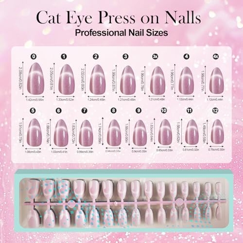 Vansiho Cat Eye Press On Nails, Medium Almond Soft Gel Fake Nail Tips