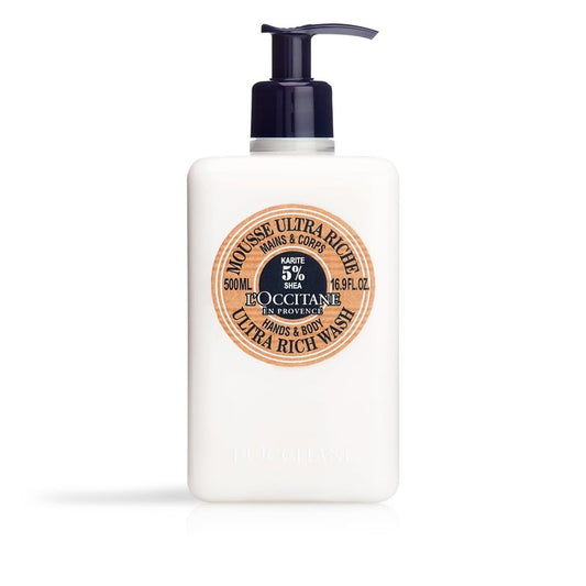 L'OCCITANE Shea Butter Ultra Rich Hand & Body Wash - Gentle Foaming Cream, Classic Scent, 5% Shea Butter