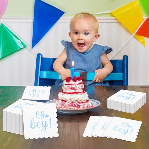 50 Blue Boy Baby Shower Napkins - Scalloped Disposable Guest Towels
