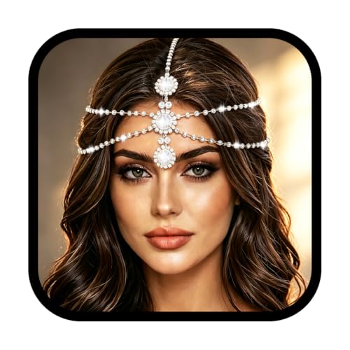 Silver Rhinestone Indian Head Chain for Women Bridal Forehead Jewelry Wedding Accessory