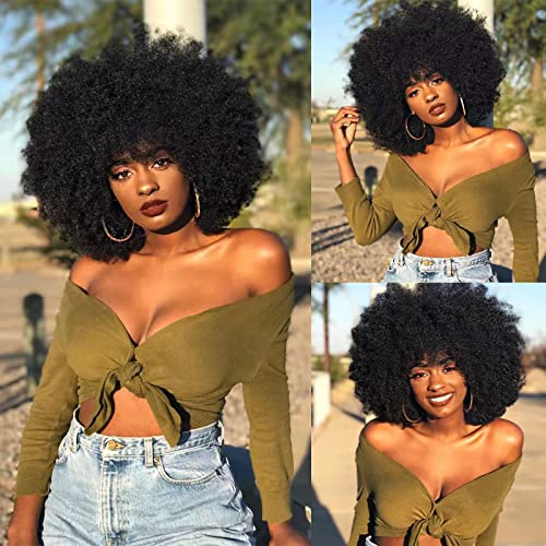 ANNISOUL Black Short Curly Afro Wig with Bangs for Women - 70s Style