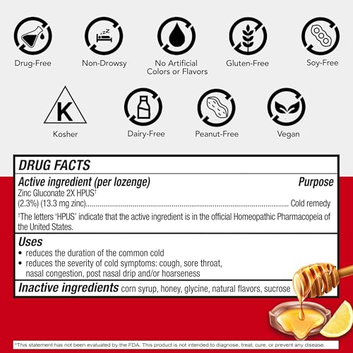 Cold-Eeze Honey Lemon Zinc Lozenges - 25 Count, 2 Pack for Cold Relief