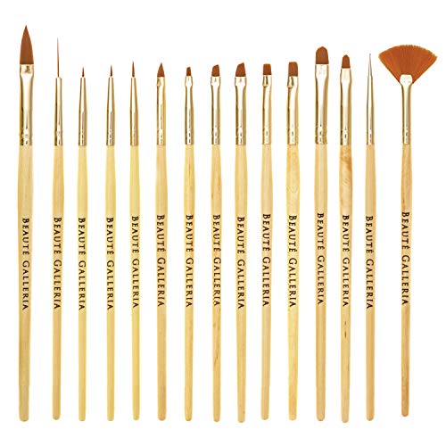 BEAUTÉ GALLERIA 15-Piece Nail Art Brush Set for Detailing & Design