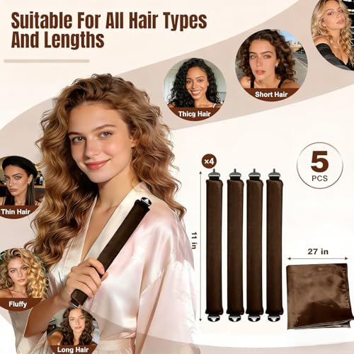 Heatless Curls Set - 5pcs Satin Scarf Hair Curler with Rollers