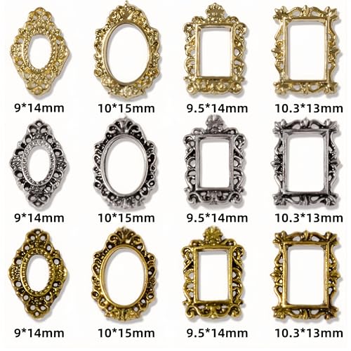 100Pcs Retro Alloy Frame Nail Charms for DIY Nail Art