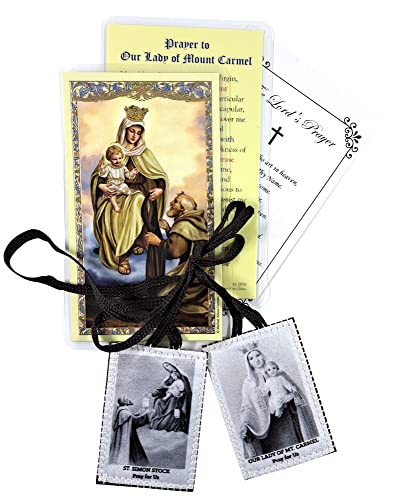 Vintage Brown Scapular of Our Lady of Mount Carmel Set with Prayer Cards