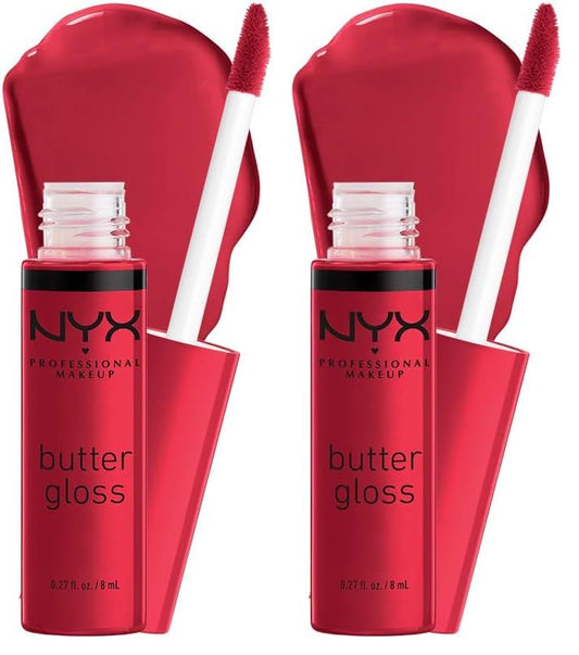 NYX Professional Makeup Butter Gloss - Red Velvet, Non-Sticky (Pack of 2)