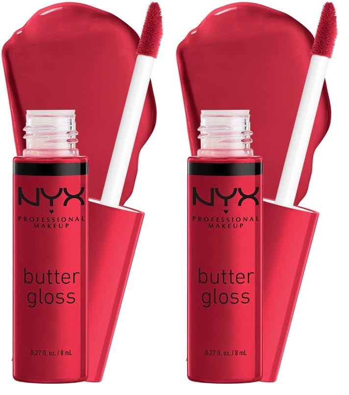 NYX Butter Gloss - Non-Sticky Brown Sugar Lip Gloss Trio | 3 Flavors: Sugar High, Spiked Toffee, Butterscotch