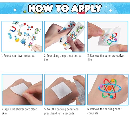 Science Temporary Tattoos for Kids - 96PCS Educational Fun Stickers - Pre-Cut & Waterproof