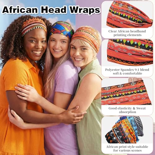 VASTRISE 10 Pack Wide Boho Headbands for Women - African Print Hair Wraps & Turbans