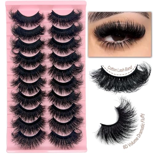 SISIYDY Dramatic Thick 3D Fluffy Mink Lashes 20mm, 25mm Long Fake Eyelashes - 10 Pairs