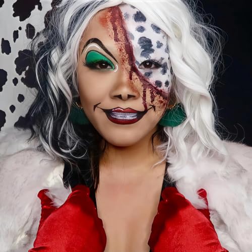 Cying Lin 14" Short Wavy Bob Wig - Black and White Synthetic Cosplay Wig