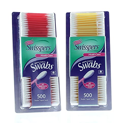 Swisspers Color Cotton Swabs - 100% Cotton Tips, 500 Count Pack