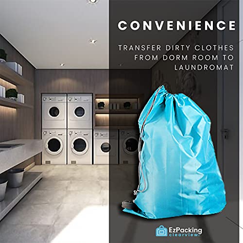 Compact Travel Laundry Bag with Drawstring - Blue Nylon (22"x16")