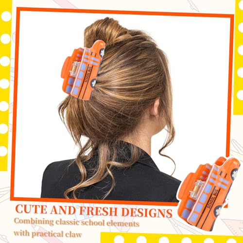KICOSY Pencil 1 Clip Set - 4 School Bus, Crayon & Pencil Hair Clips for Teachers & Students, Back-to-School