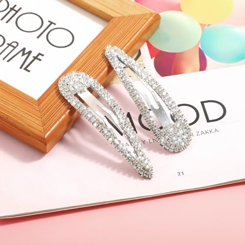 WLLHYF Silver Rhinestone Hair Clips 2Pcs Bling Crystal French Barrettes for Women & Girls