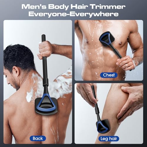 ZOMU Back Shavers for Men:Back Hair Shaver and Body Shavers for Men with Safety Blade Technology & Ergonomic DIY Long Handle, Wet or Dry Shaving - Blue (Replaceable 8PCS 3.5inch Blades Included)