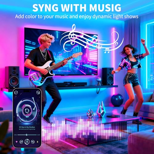 50FT RGB LED Strip Lights with Music Sync & Smart App Control