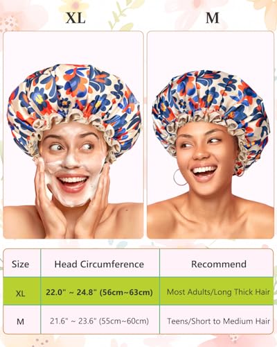 X-Large Reusable Shower Cap for Long & Thick Hair - Abstract Floral Waterproof Design