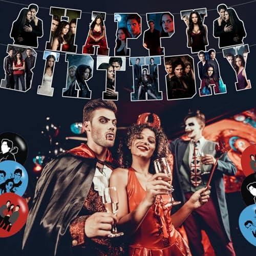 The Vampire Diaries Birthday Party Supplies Set - Banner, Cake Topper, Balloons & Cupcake Toppers