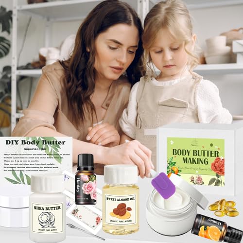 Thaluna DIY Body Butter Kit for Dry Skin – Shea Butter with Almond Oil, Vitamin E & Essential Oil