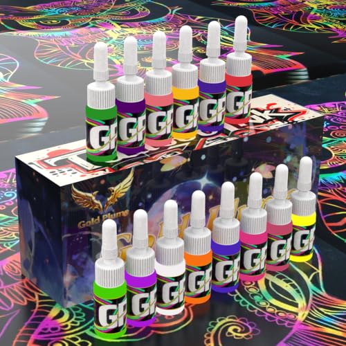 Gold Plume YGMS-14 Tattoo Ink Set - 14 Colors, 0.17oz Bottles for Artists