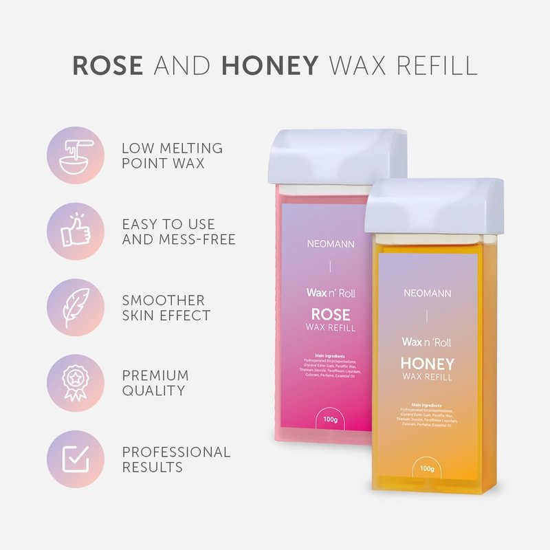 NEOMANN Roll on Wax Roller Kit for Hair Removal 50 Wax Strips for Hair Removal - with 6 Post-Wax Treatments