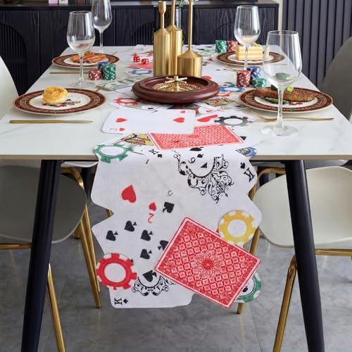 Linen Poker Chip Table Runner - Casino Theme Party Decor 70x12"
