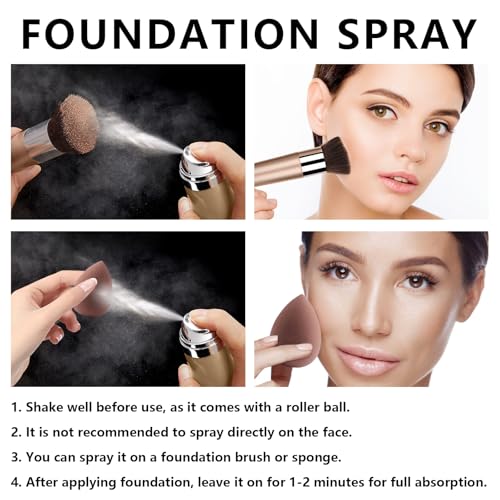 LemonSac AirBrush Silky Mist Foundation Spray with Primer & Brush - Full Coverage #2 Beige
