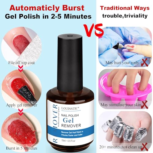 LOUINSTIC Gel Polish Remover Kit with Cuticle Oil & Tools