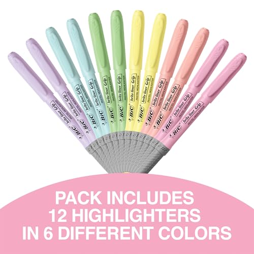 BIC Brite Liner Grip Pastel Highlighters, Chisel Tip, 36-Count Set