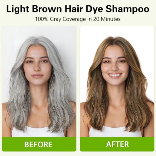 Light Brown Hair Dye Shampoo - 3 in 1 Gray Coverage for Men & Women