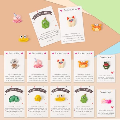 10 Adorable Pocket Hug Cards with Mini Figurines for Emotional Support