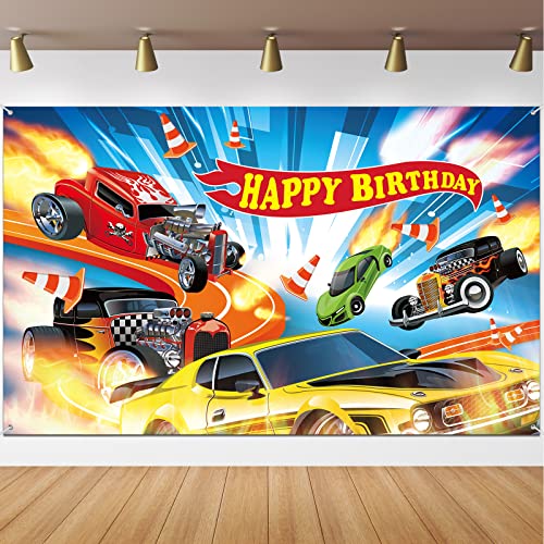 Race Car Birthday Party Backdrop Banner - 6.1x3.6ft for Boys