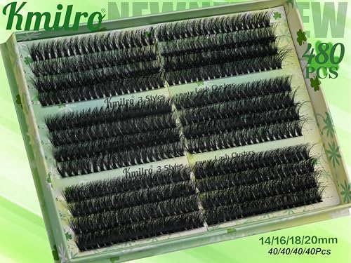 Kmilro Lash Clusters 150D+180D+200D 14-20mm Volume Eyelash Extensions - 480pcs