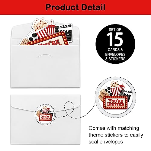 Movie Party Invitations Set of 15 with Envelopes & Stickers