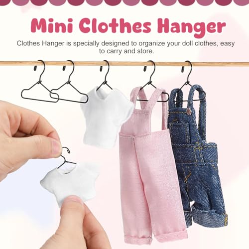 GLEAVI 55 Pcs Miniature Doll Clothes Hangers - 1:12 Scale Metal Holders