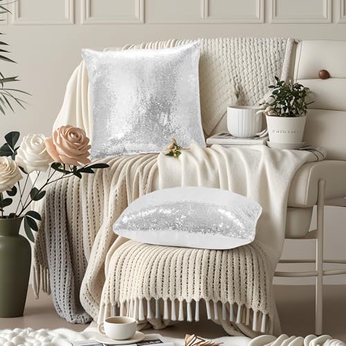 Eternal Beauty Set of 2 Silver Sequin Pillow Covers 20x20