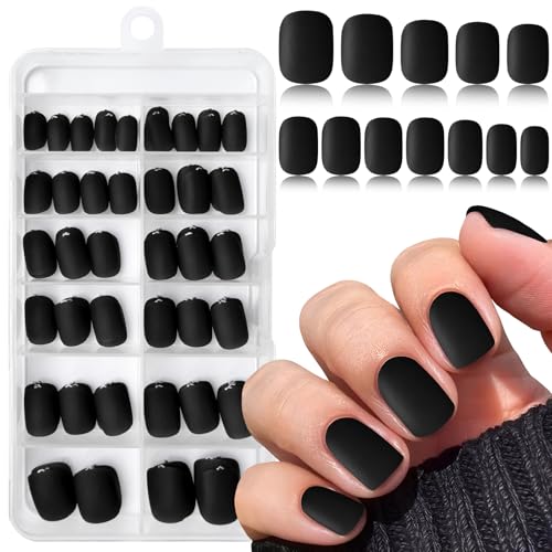 Lifextol 120PC Matte Black Square Press On Nails Short Fake Nails with Glue & Tools - Elegant Manicure Set