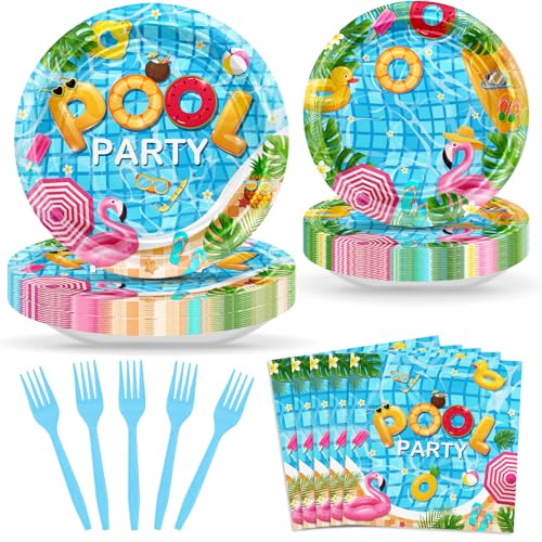 Avezano 96-Piece Pool Party Disposable Plates & Napkins Set for 24 Guests