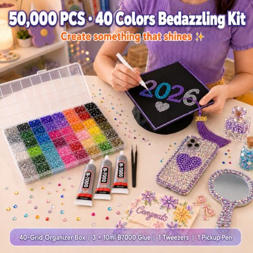 HEIHING 50,000-Piece 3mm Rhinestone Bedazzling Kit for DIY Crafts