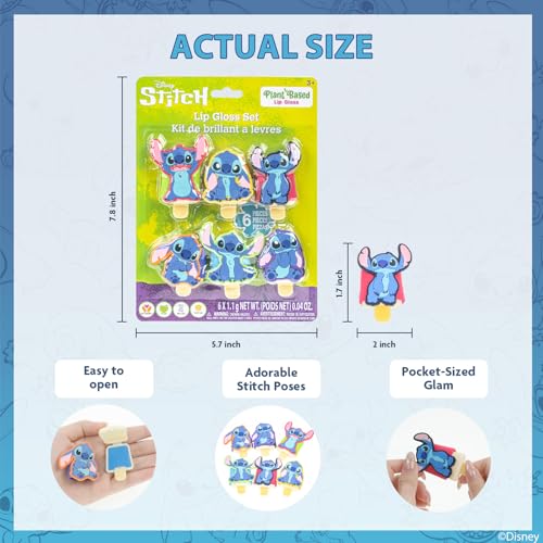 Stitch Pucker Pops Lip Gloss Set - 6 Plant-Based Glosses for Kids