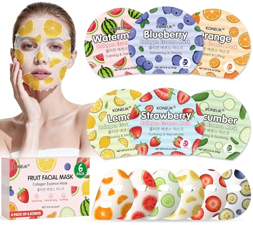 KONEUK 6 Pack Colorful Fruit Face Masks - Hydrating Skincare